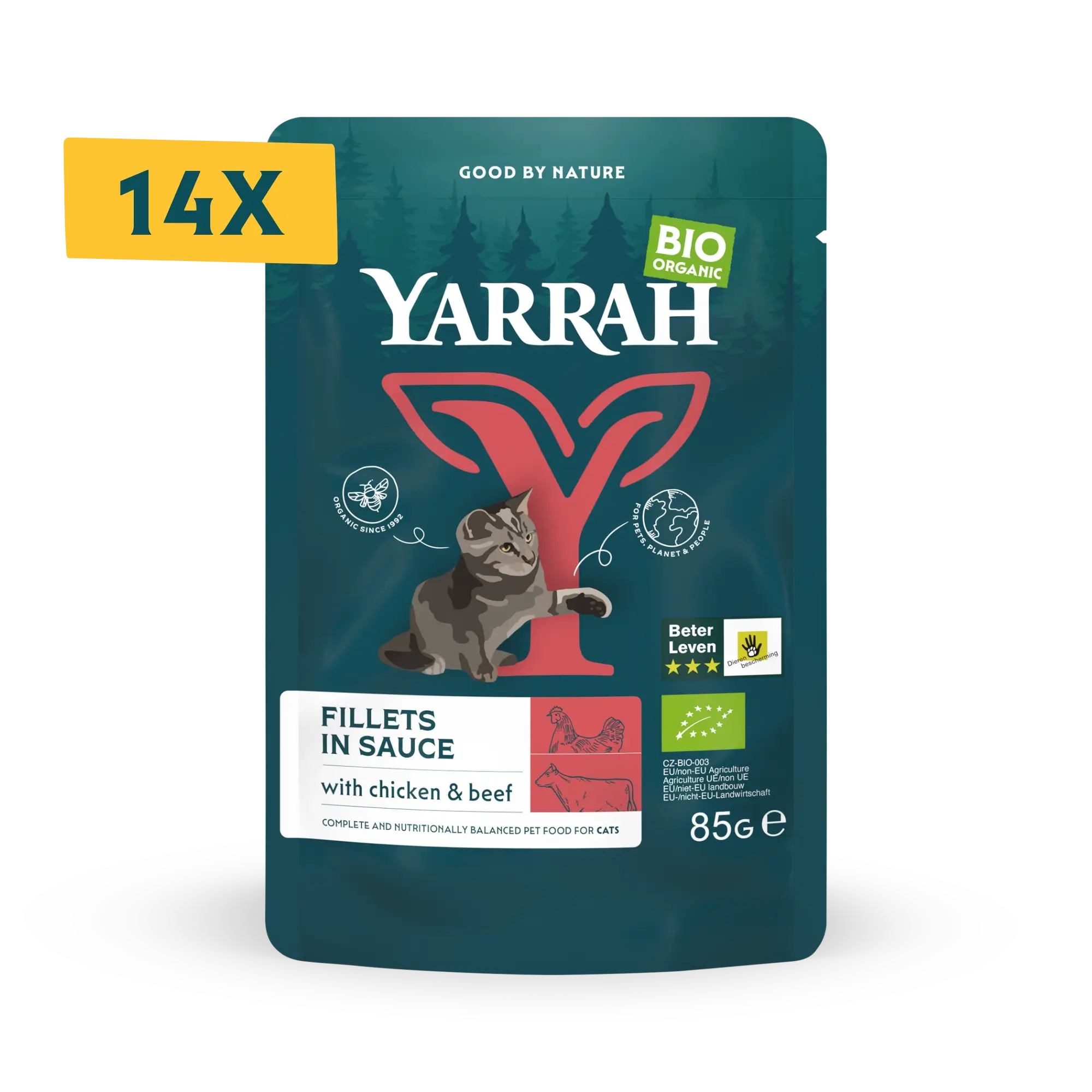 Organic cat food fillets with beef in sauce Organic cat food fillets with beef in sauce