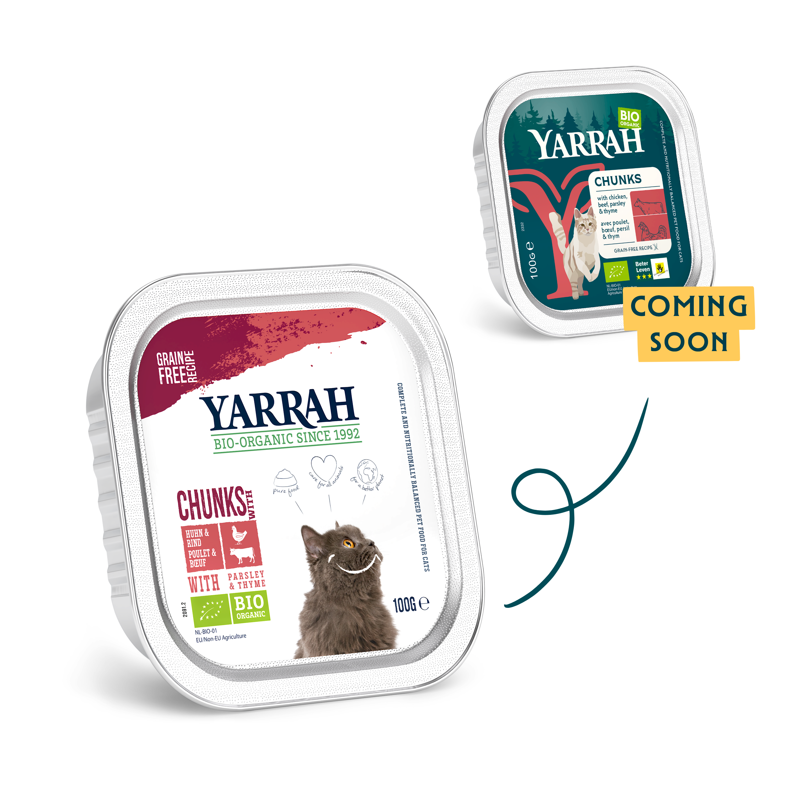 Organic cat food chunks with chicken and beef Organic cat food chunks with chicken and beef