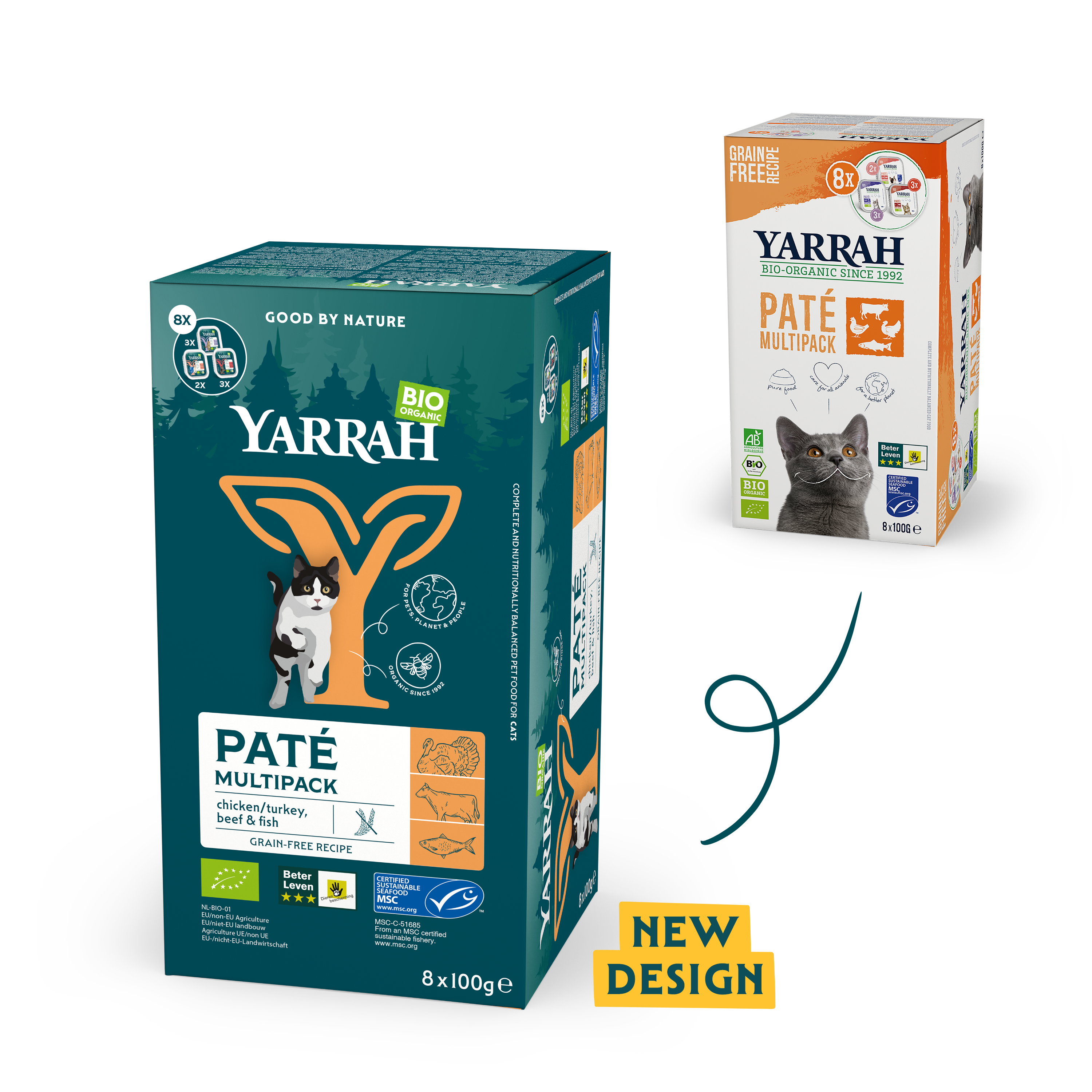 Organic cat food pâté in 3 tastes Yarrah cat foor multpack paté new design