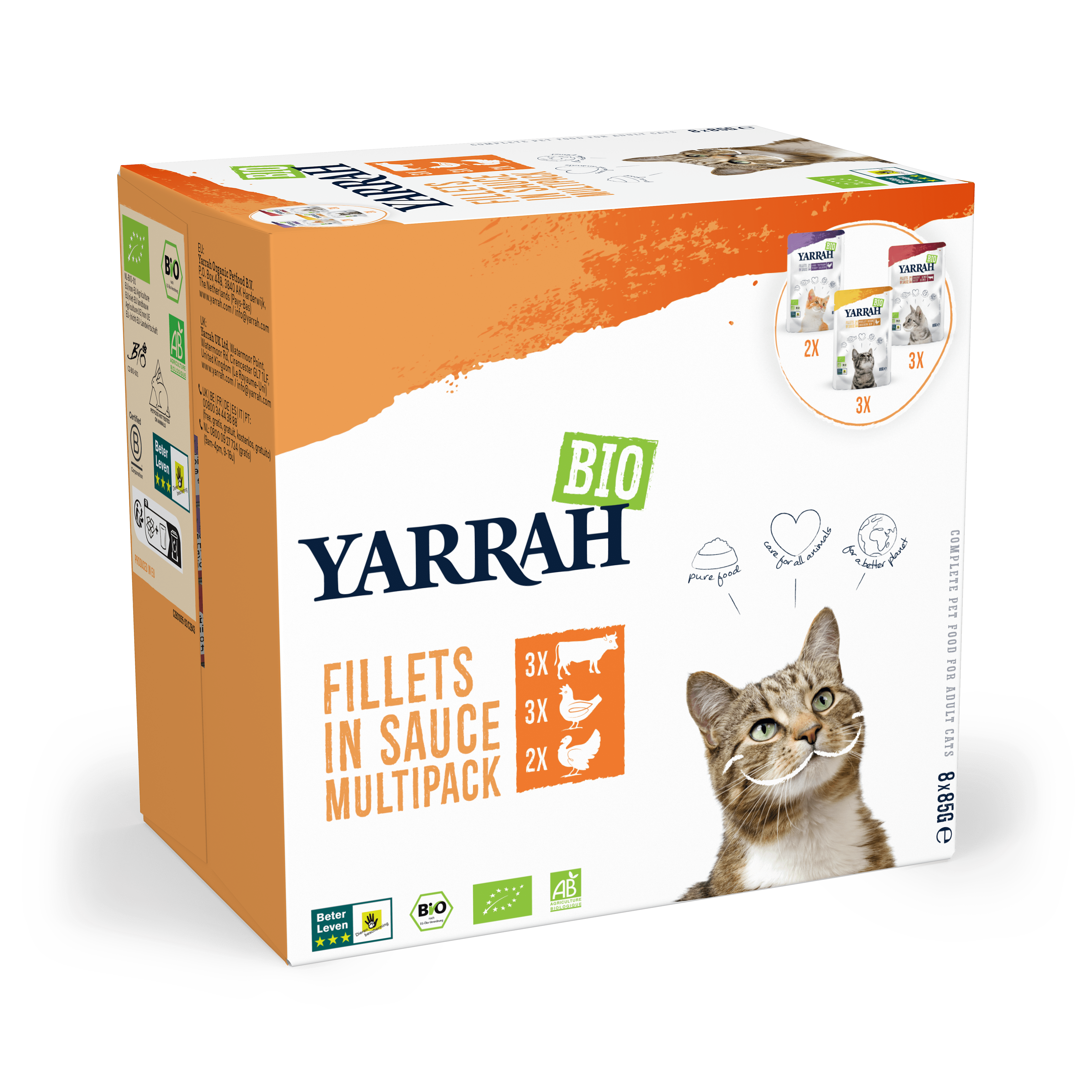Organic cat food fillets in sauce in 3 tastes Organic cat food fillets in sauce in 3 tastes