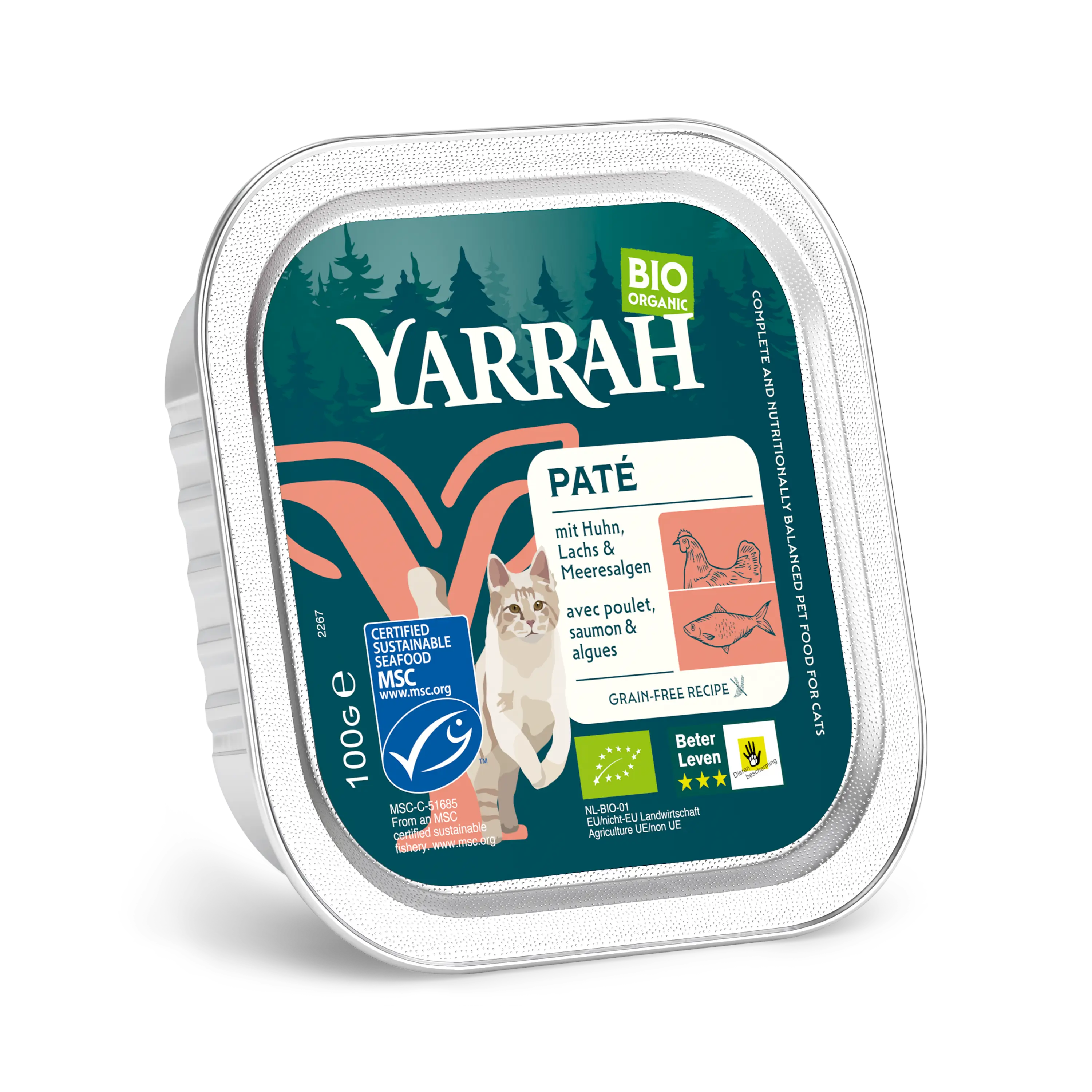 Yarrah organic cat food pate with salmon in bowl