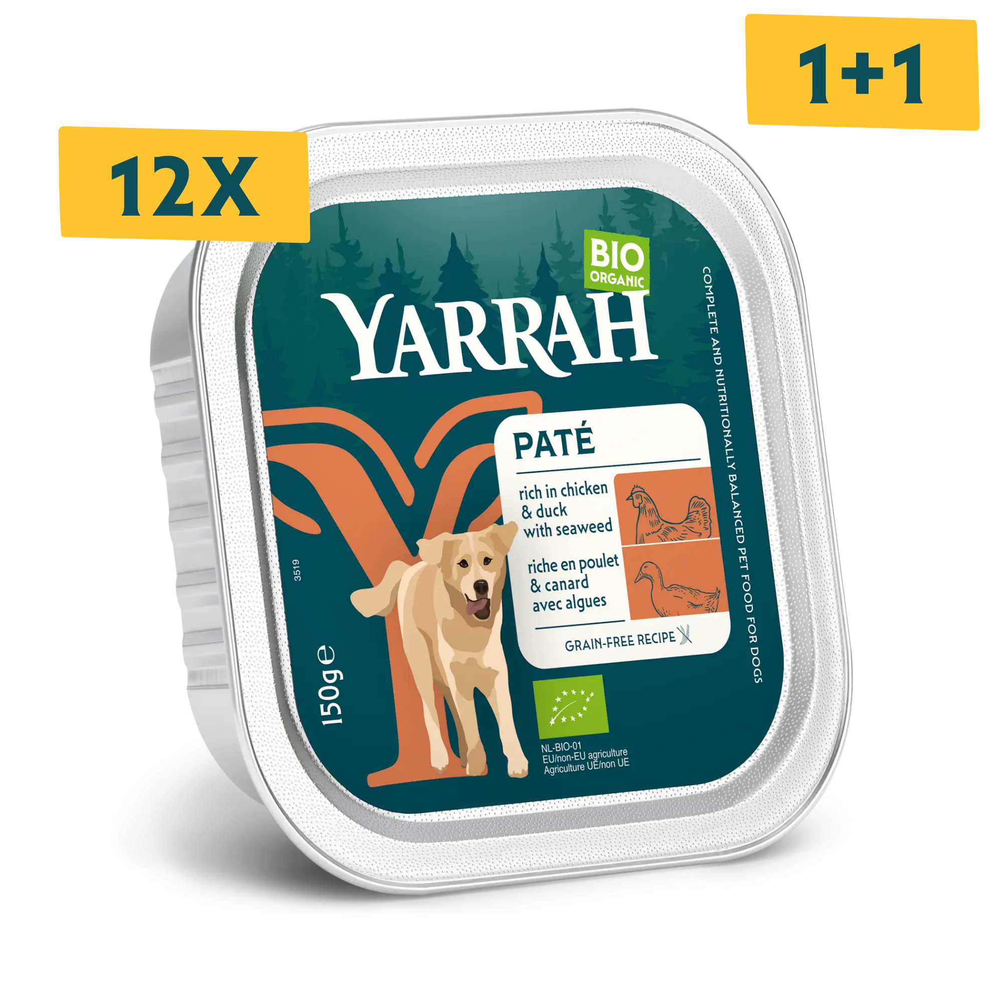 Biologisch hondenvoer paté met kip en eend