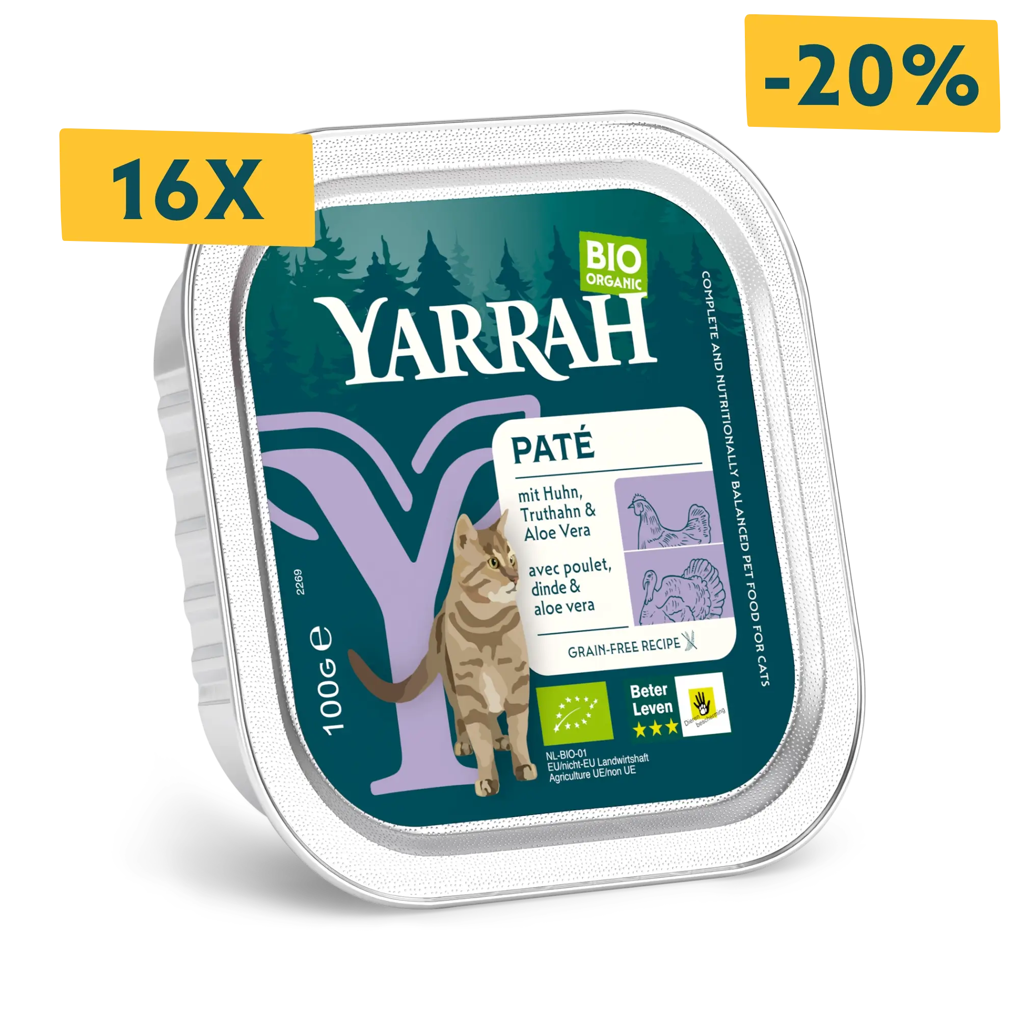Organic cat food pâté with chicken and turkey