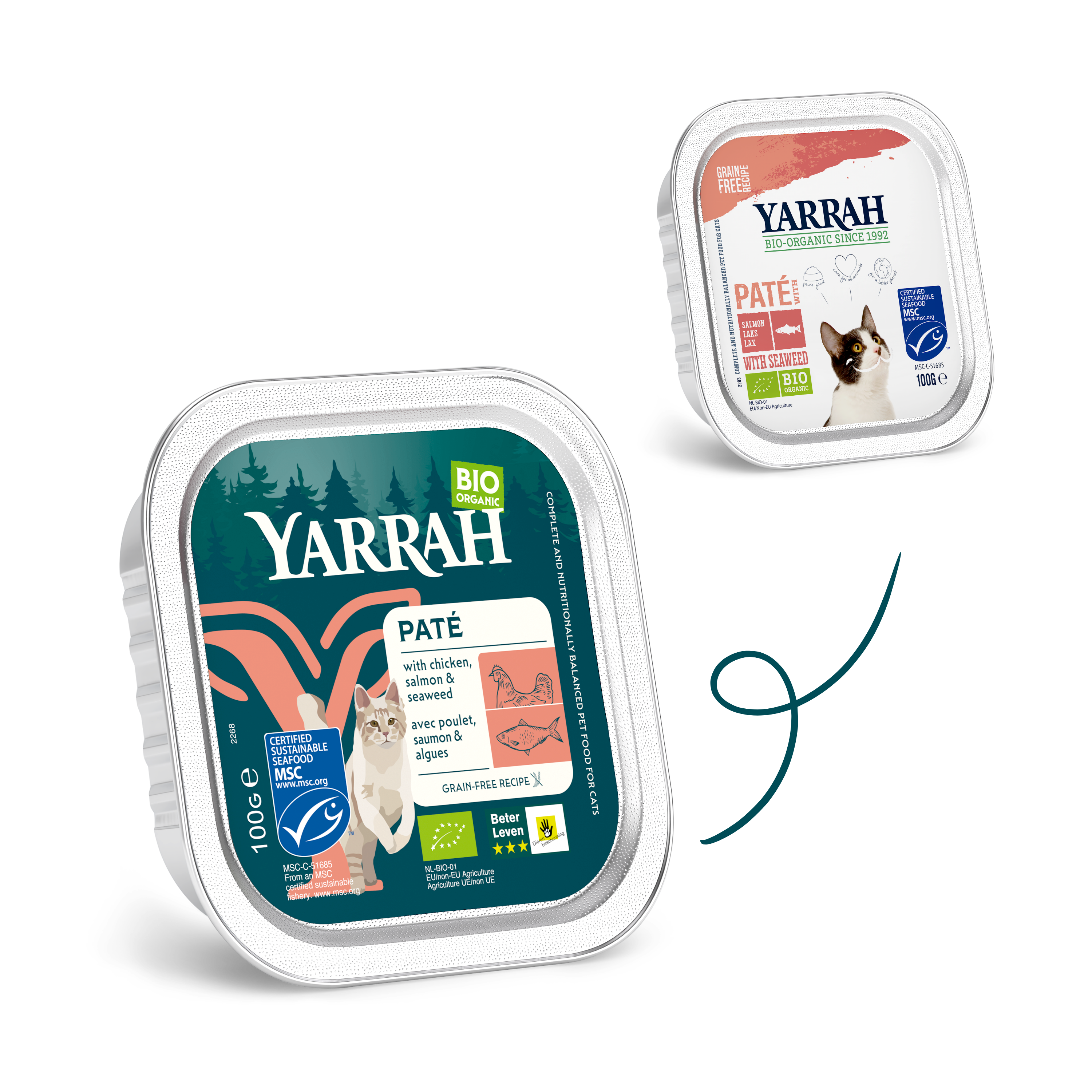 Organic cat food pâté with salmon Yarrah cat food bowl of pate with salmon