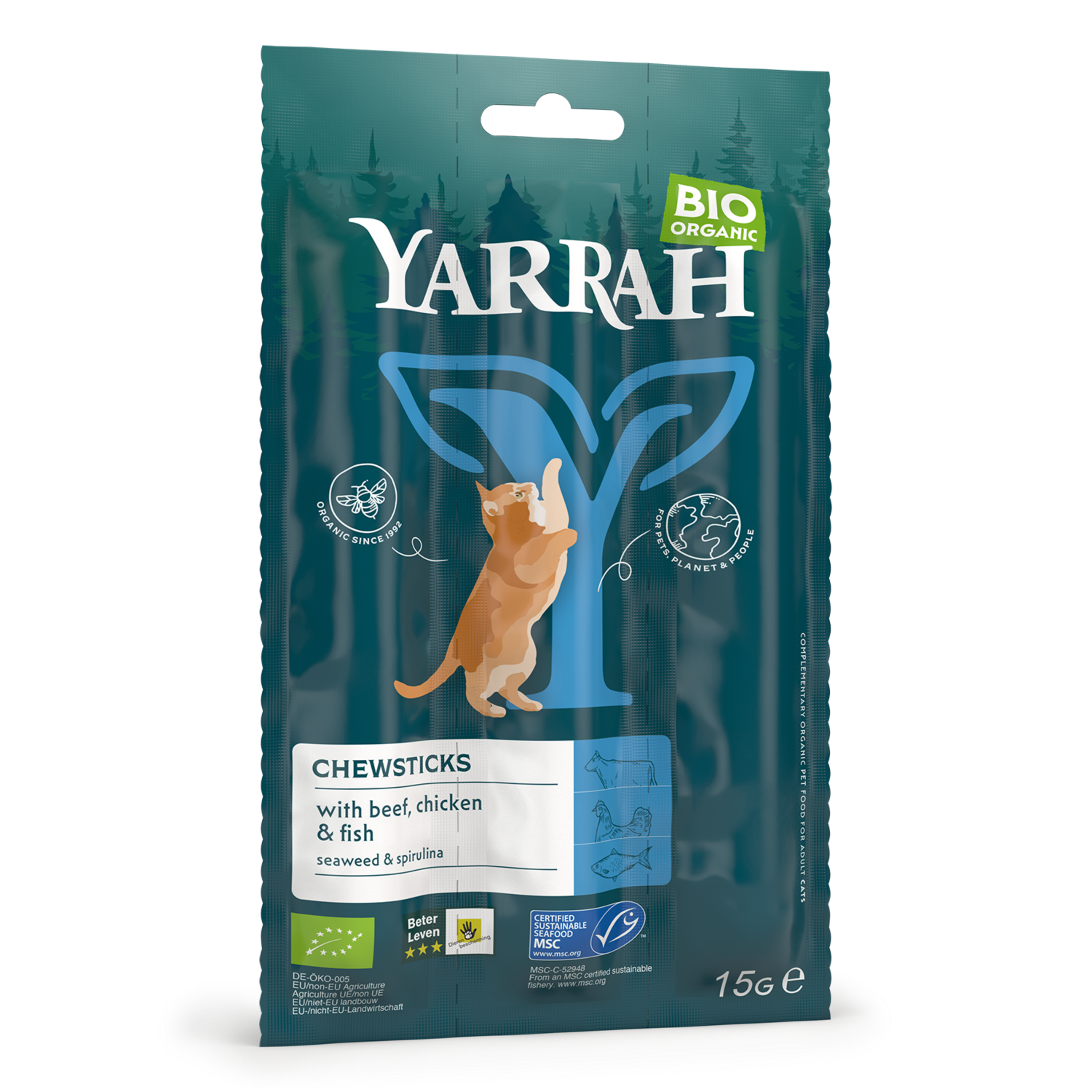Biologische kauwstaafjes voor katten Yarrah organic chewsticks cat