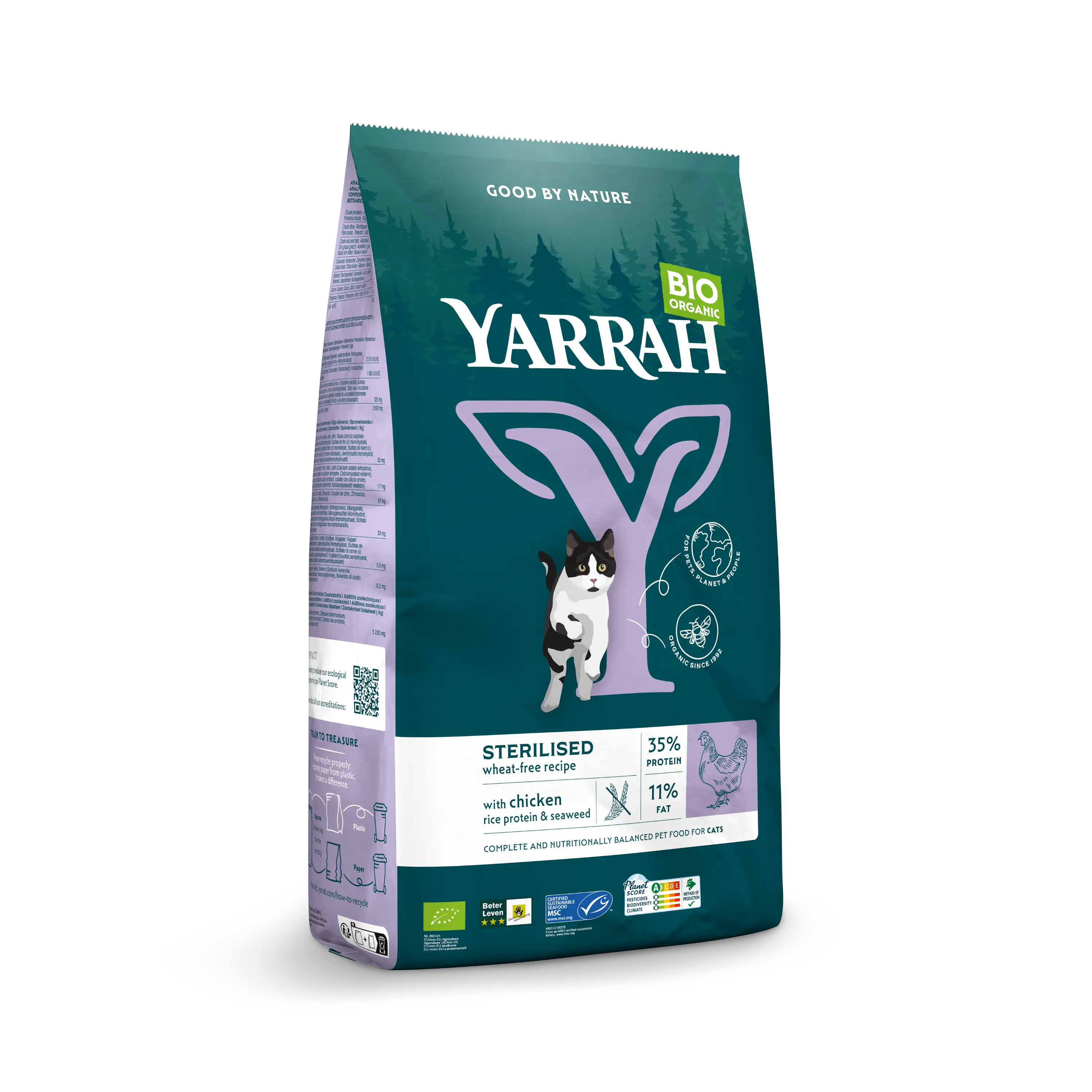 Biologisch Tarwevrij kattenvoer voor gesteriliseerde katten Yarrah organic cat food for sterilised cats wheat free