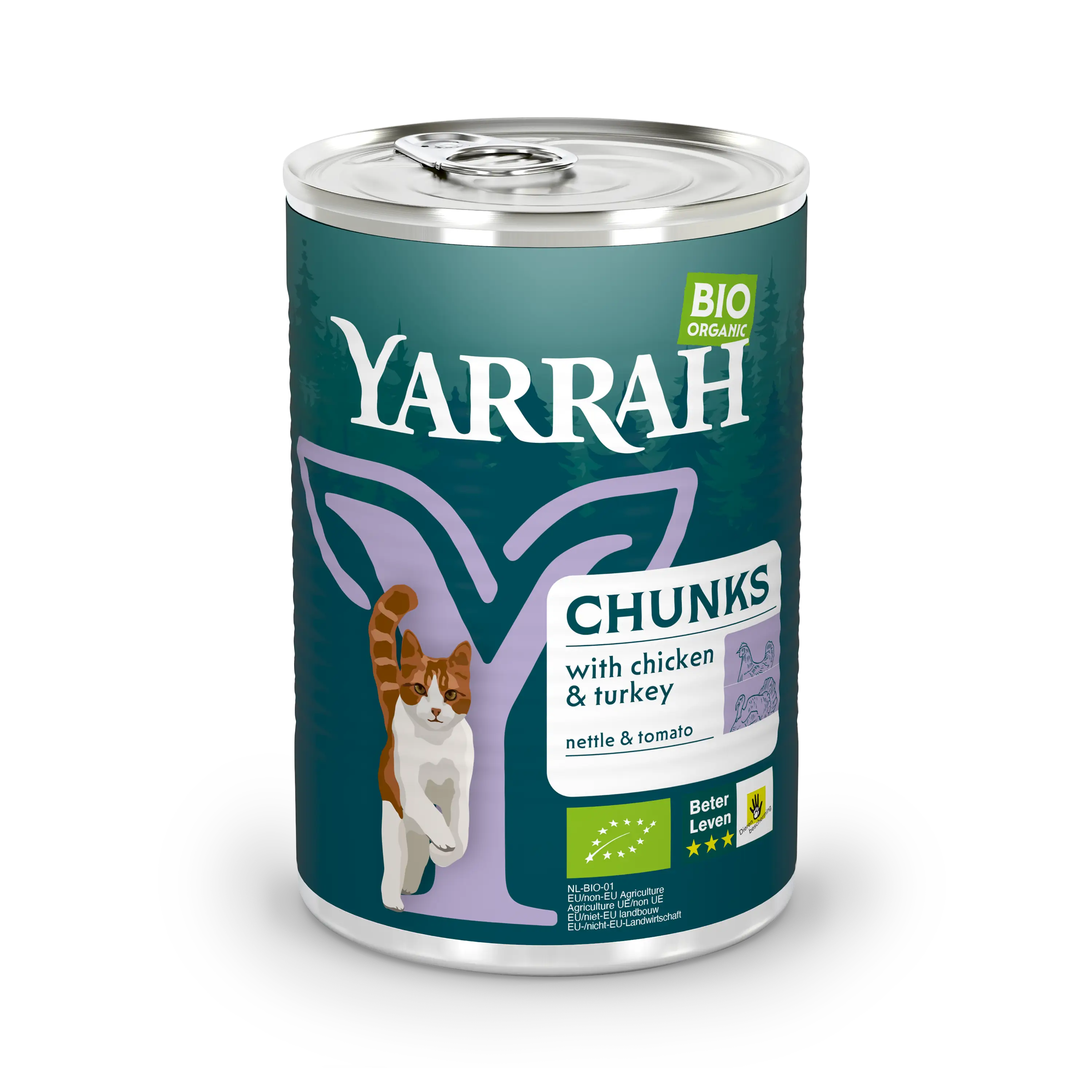 Organic cat food chunks with chicken and turkey Yarrah organic cat food chunks with turkey in can