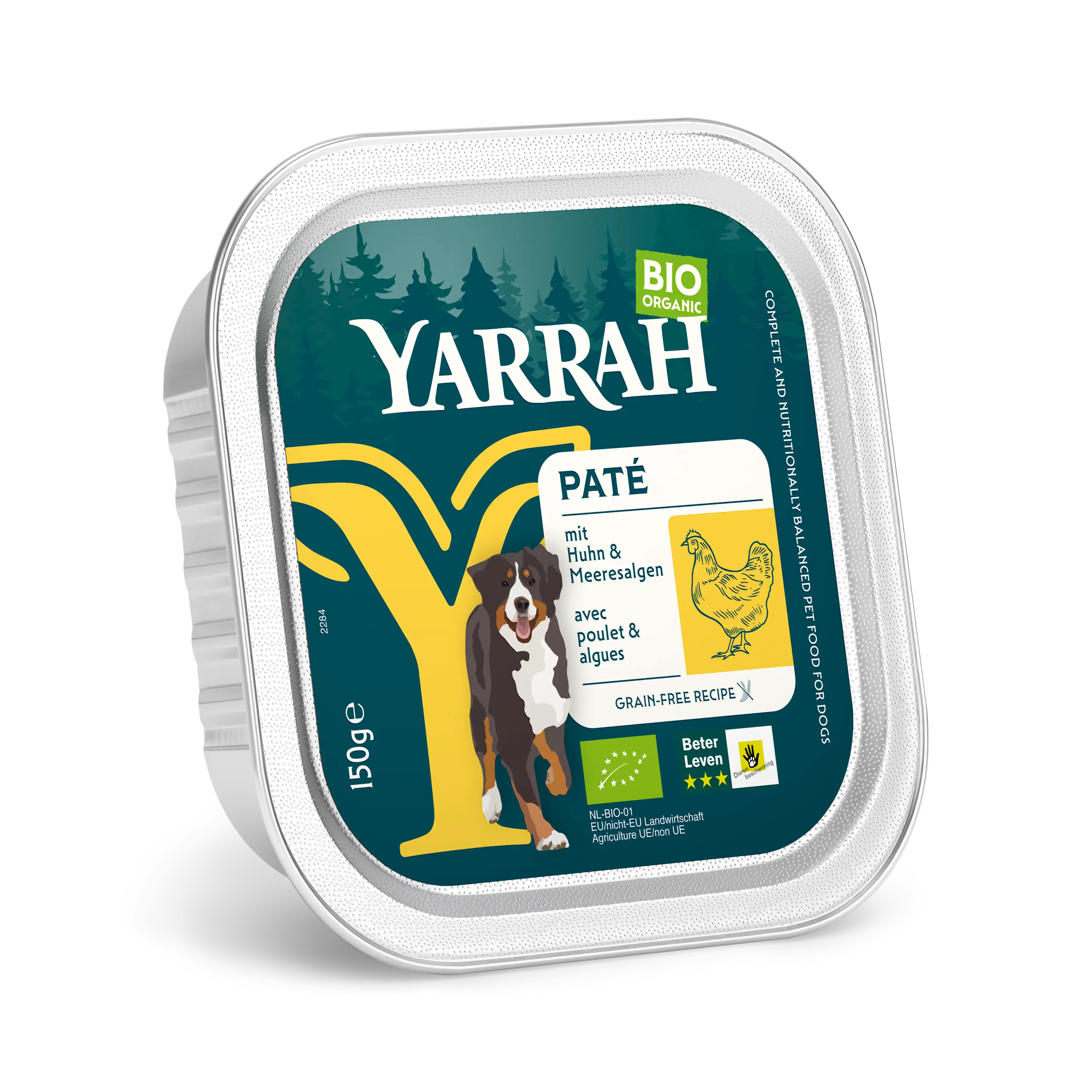 Organic dog food pâté with chicken
