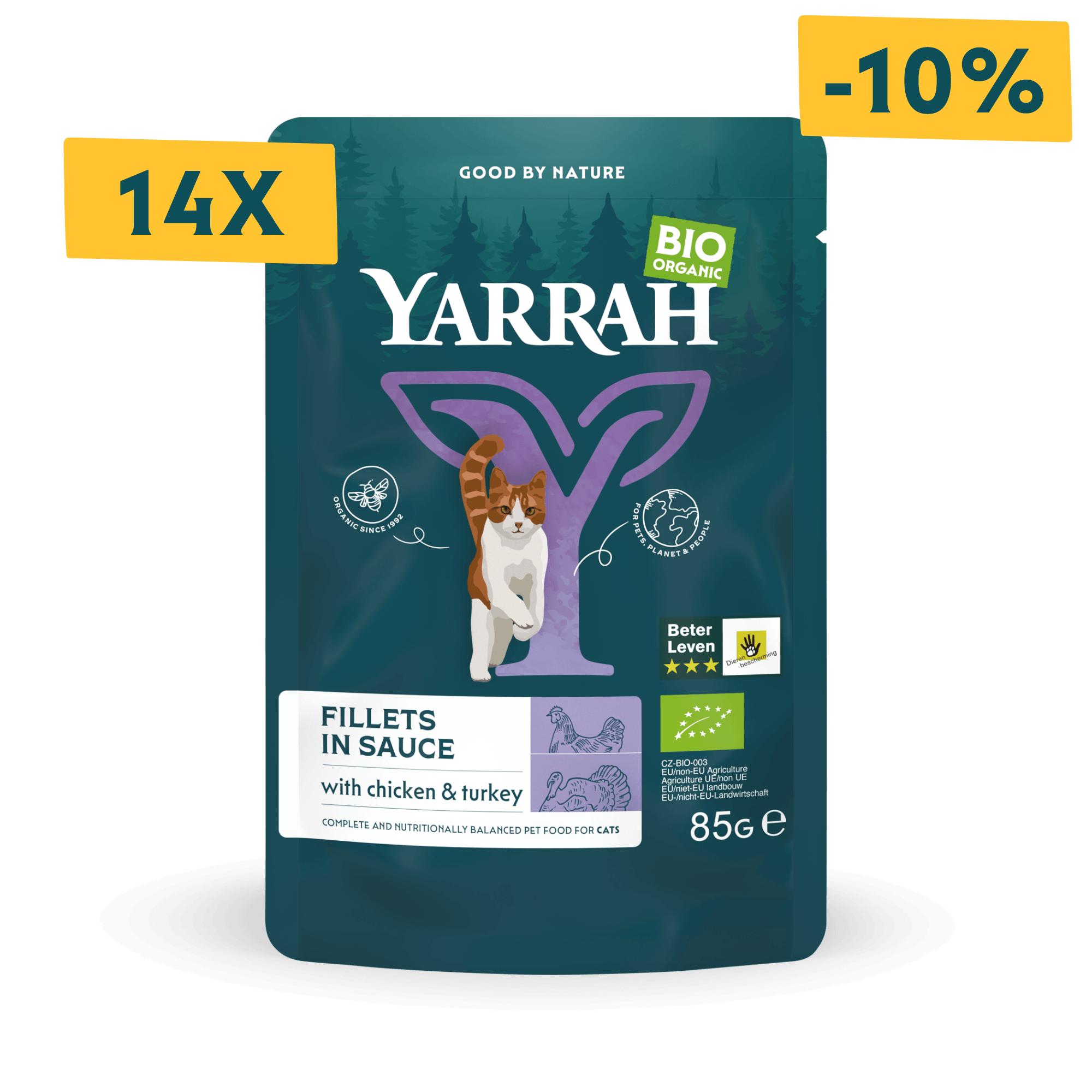 Organic cat food fillets with turkey in sauce